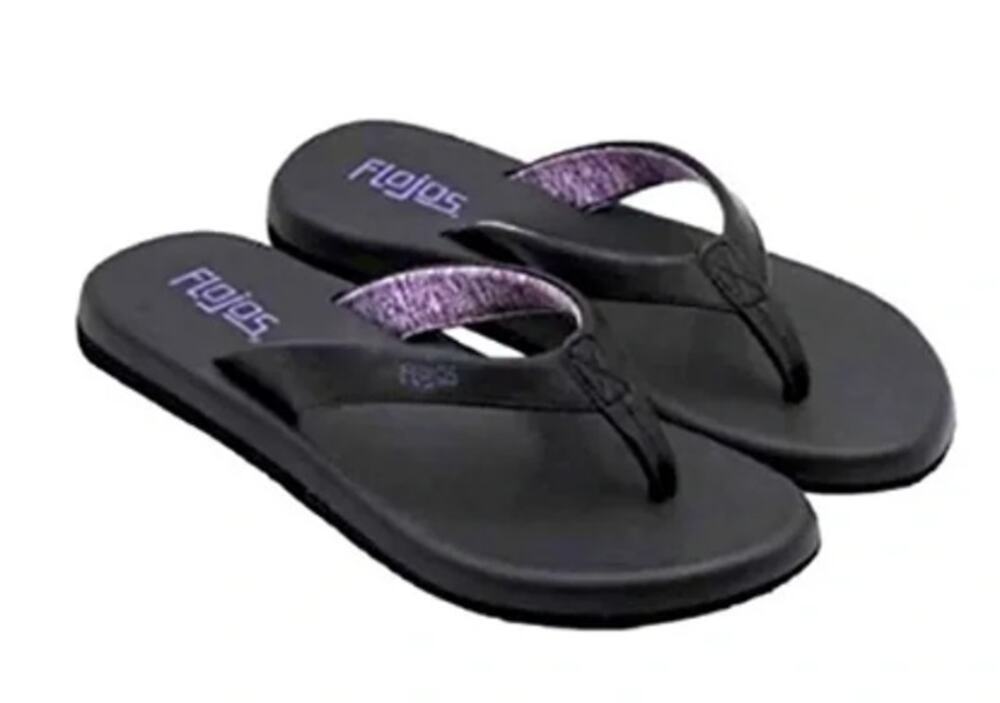 Flojos Maddy Memory Foam Flip Flops Black Lavender Women's  Size 8